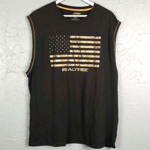 REALTREE Black Muscle Tee Tank Top Camo Flag